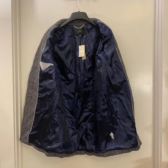 NEW J. CREW 00P 00 Petite Navy Donegal Topcoat In English Herringbone Wool - Picture 8 of 12
